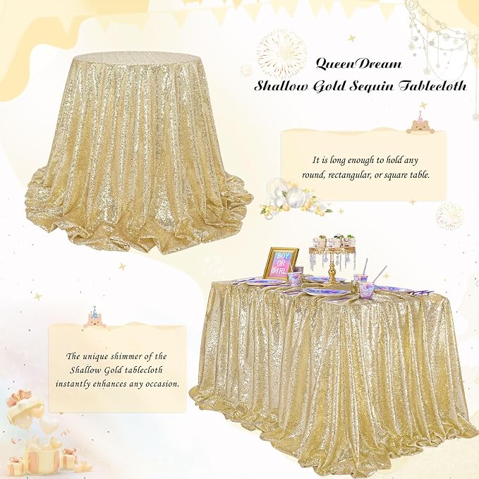 Light Gold Sequin Party Tablecloth Large Shimmer Table Overlay 90x132 Inch - Image 5