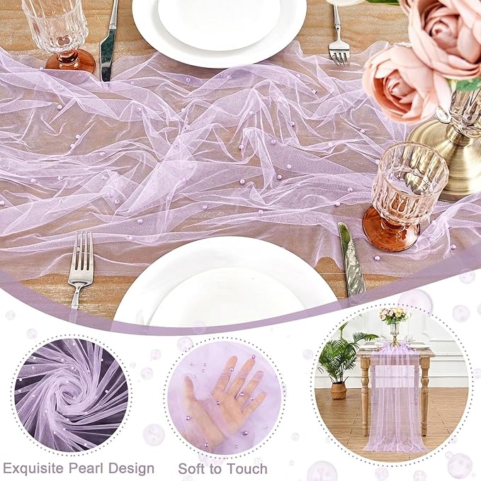 Sheer Gauze Pearl Table Runner Tulle Fabric 10ft Seasonal Dessert Chiffon - Image 6