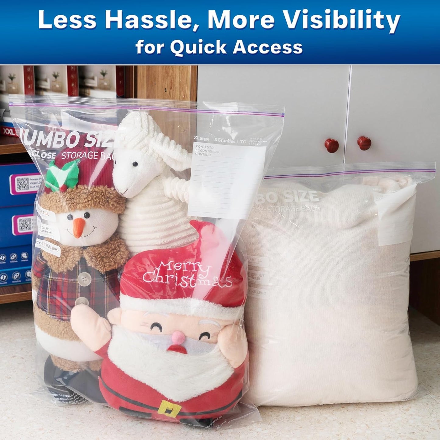 Large Storage Bags, 18"x24" Jumbo Plastic Bag, BPA Free, 5 Gallon XL Zipper Lock Baggies for Clothes Pillow Travel Moving - 15 Jumbo Bags