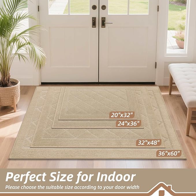 BEQHAUSE Dirt Trapper Door Mat 24" x 36", Doormat Non-Slip, Warm Beige - Image 2