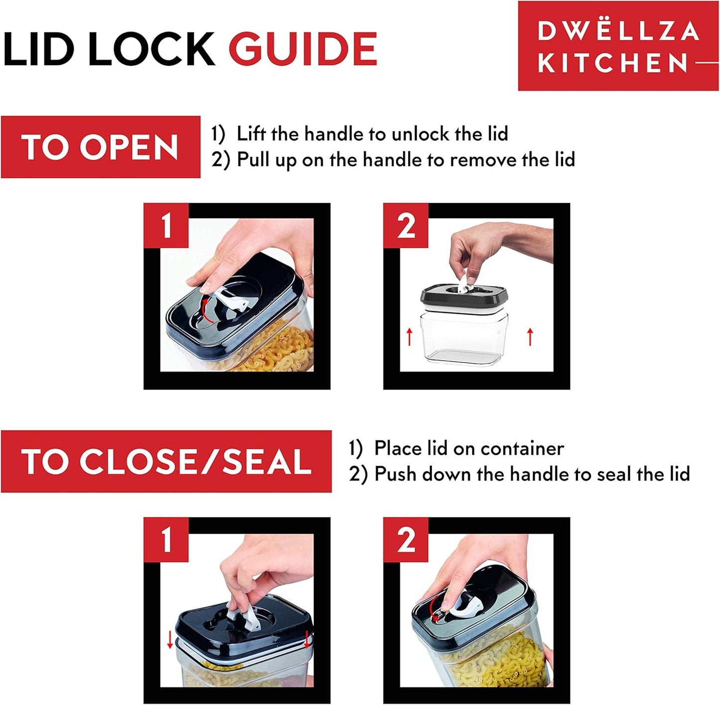 DWËLLZA KITCHEN Pasta Storage Containers for Pantry Airtight - 2 Pc Spaghetti Container Storage - Ideal for Spaghetti & Noodles, Kitchen Pantry Organization and Storage - Keeps Food Fresh & Dry