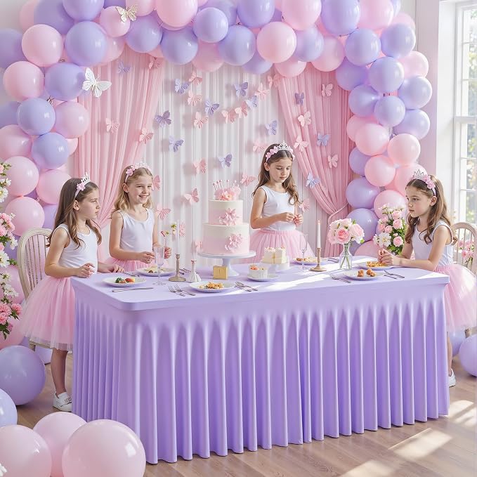 2 Pack Purple Table Cloth for 8 Foot Rectangle Tables Spandex Fitted Tablecloth 8ft Stretch Table Covers Skirt Purple Banquet Tablecloths Wrinkle Free Tablecloth for Party Wedding Birthday Event - Image 4