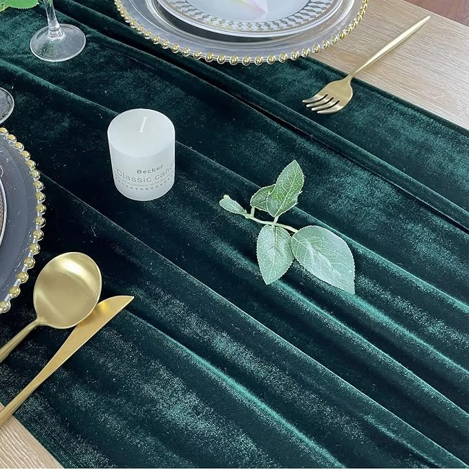 Luxurious Velvet Table Runner, 10ft Wedding Reception Decorations, 20x120inch Soft Velvet Fabric, Table Linen Overlay, Wedding Table Runners (Emerald Green, 20X120inch, 5pack) - Image 5