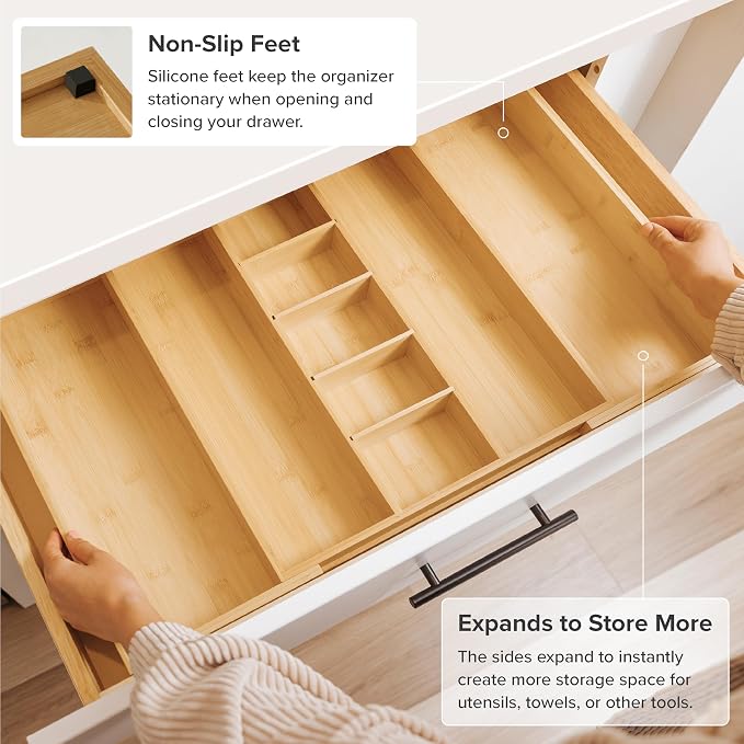 KitchenEdge Utensil & Junk Drawer Organizer, 16-28 in, Bamboo | Food-safe contract grade, 100% sustainable wood, non-slip, adjustable - Image 6