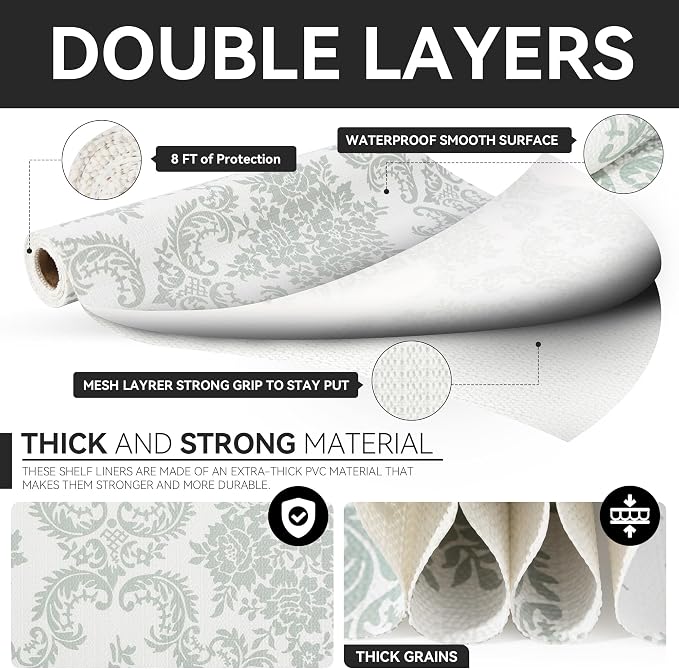 RAY STAR 18" x 8 Ft Shelf Liner for Kitchen Cabinets, Non-Adhesive Cabinet Liner Washable, Drawer Liner for Dresser Non-Slip Bathroom [Sage Green](5 Rolls) - Image 5