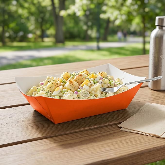 Restaurantware Orange Paper lb Tangerine Food Tray Boat, 50 Pack - Image 3