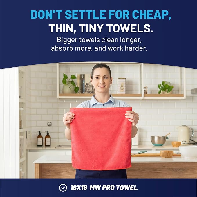 MW Pro Microfiber Cleaning Cloth | Black, Red, Gray (12 Pack) | Size 16" x 16" | All Purpose Microfiber Towels - Clean, Dust, Polish, Scrub, Absorbent - Image 3
