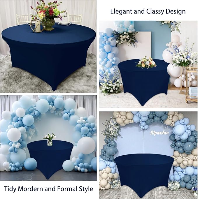 4 Pack 6FT Round Spandex Tablecloth 72" Round Elastic Table Cover Washable Wrinkle Resistant Fitted Table Cloth for Wedding Party Birthday Banquet Bar Events(Navy Blue) - Image 7