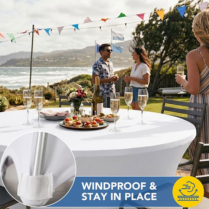 Fitted Round Table Covers 5ft-Spandex Elastic Stretch White Table Cloths - Image 5