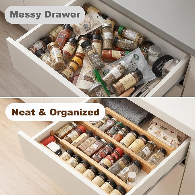 Joyeee Kitchen Drawer Dividers 8 Pack, 16.9-22" Adjustable Bamboo Drawer Organizer, 2.28" High Expandable Utensils Separators for Closet, Dresser, Bathroom, Bedroom - Image 3