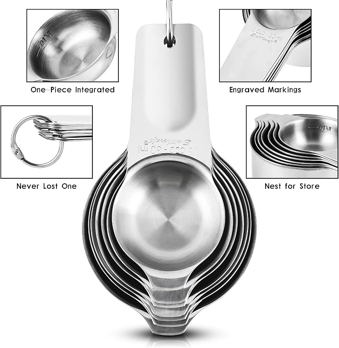 Measuring Cups and Spoons Set, 18/8 Stainless Steel Measuring Cups and Spoons set 17, Metal 7 Metric Measure Cups and 9 Dry Measure Spoons with 1 Leveler for Kitchen & Baking - Image 4