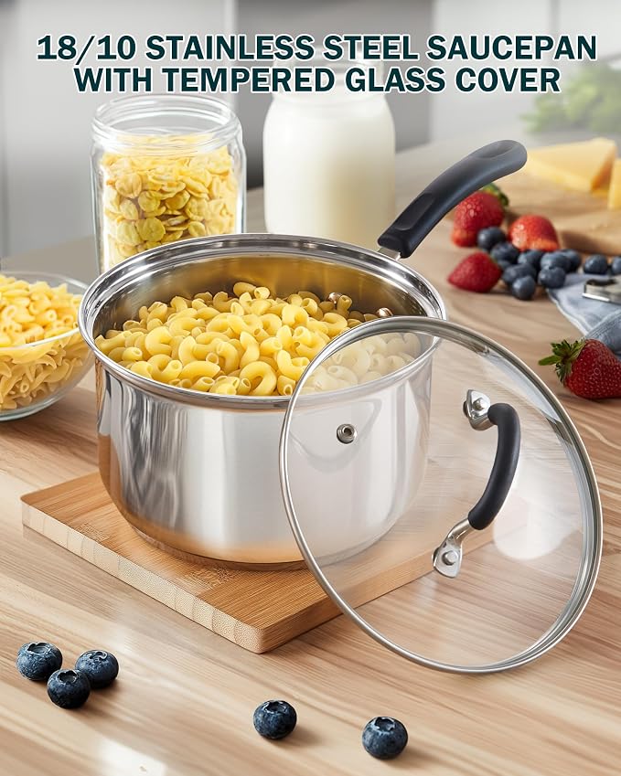 Cook N Home Professional 3 Quart Stainless Steel Saucepan with Lid, Kitchen Induction Cooking Sauce Pot Pan, Stay-Cool Silicone Handle, Dishwasher Safe - Image 5