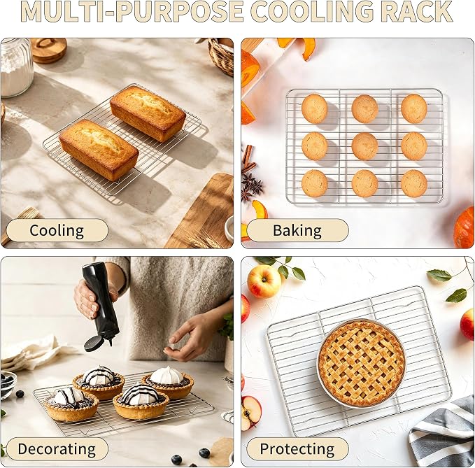 TeamFar Stainless Steel Baking Sheet with Rack Set, 16"x12"x1" | 2 Pans + 2 Racks, Cookie Sheet Baking Pan Tray with Cooling Rack for Cooking, Non-Toxic & Rust Proof, Dishwasher Safe - Image 7