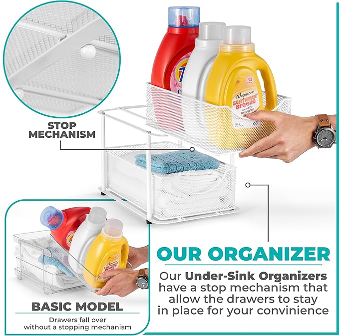 Sorbus Pull-Out Under Sink Organizer, Mesh Construction (White, 2 Pack) - Image 4