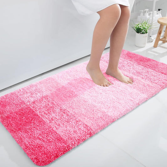 OLANLY Bathroom Runner Rugs 44x24, Extra Soft Absorbent Microfiber Bath Rugs, Rubber Backing, Quick Dry, Machine Washable Bath Mats for Bathroom Floor, Tub and Shower, Home Decor Accessories, Pink
