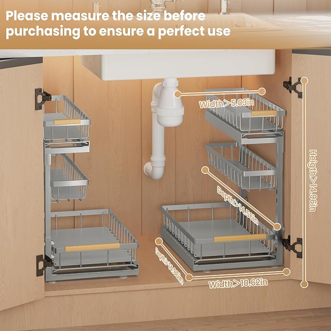 Under Sink Organizer and Storage for Bathroom and Kitchen - 2 Pack 3 Tier - Image 8