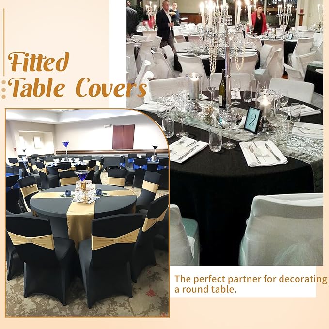 HAISIWLKJ 6Pcs 6FT Black Round Spandex Tablecloth 72 inch Stretchable Table Cover Tight Fit Stretch Tablecover Wrinkle Resistant Washable Table Cloth for Weddings Birthday Banquets Parties Festival - Image 6