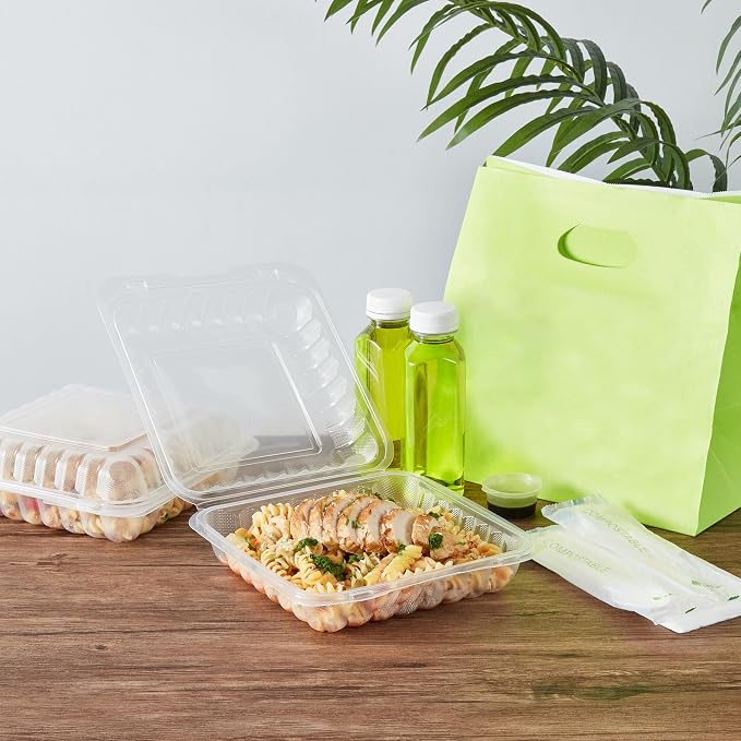 Restaurantware 40 oz Square Frosted Plastic Clamshell Container, 100 Pack - Image 6