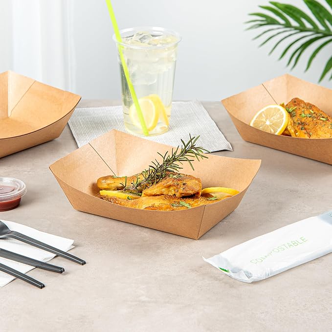 Restaurantware Kraft Paper lb Paper Food Tray Boat, 200 Pack - Image 7