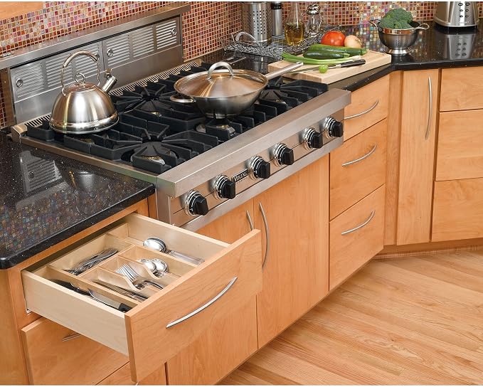 Rev-A-Shelf Trim-to-Fit Silverware Drawer Organizer For Kitchen Utensil Cutlery Cabinet Storage, Natural Maple Wood 7 Compartment Tray Insert, 4WCT-1 - Image 2