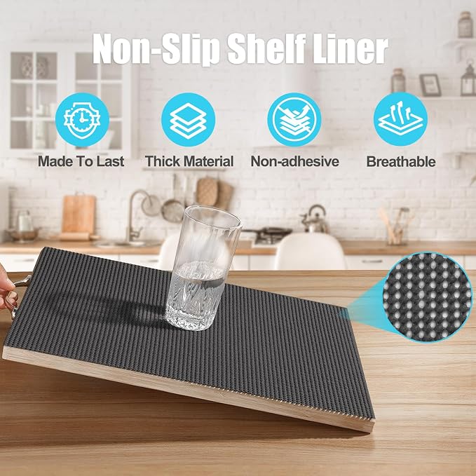 Songrey Non-Slip Shelf Cabinet and Drawer Liner, 23.6IN x 20FT, Black - Image 2