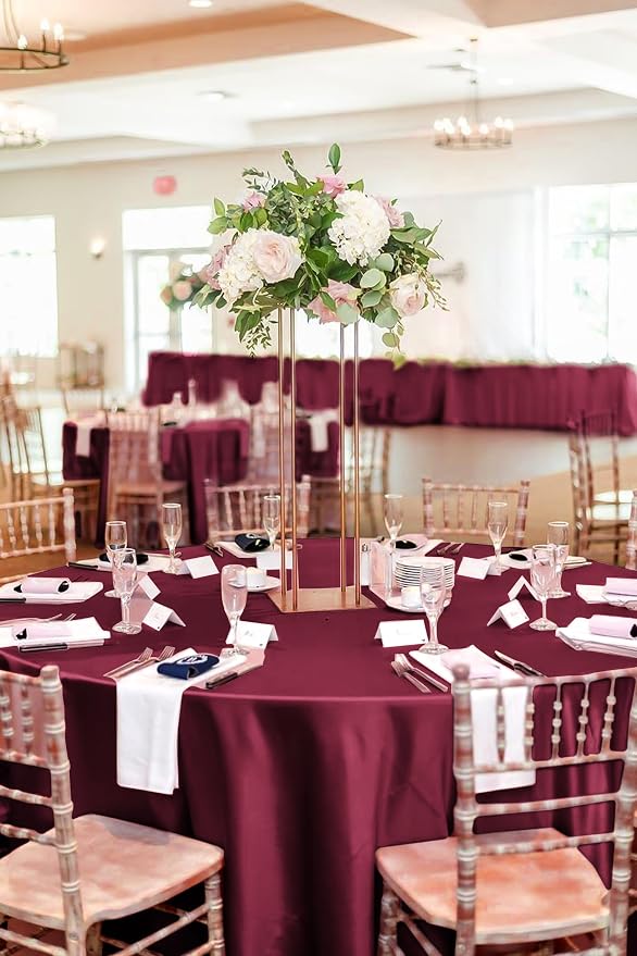 12 Pack 120 Inch Round Satin Tablecloth, Burgundy - Image 7