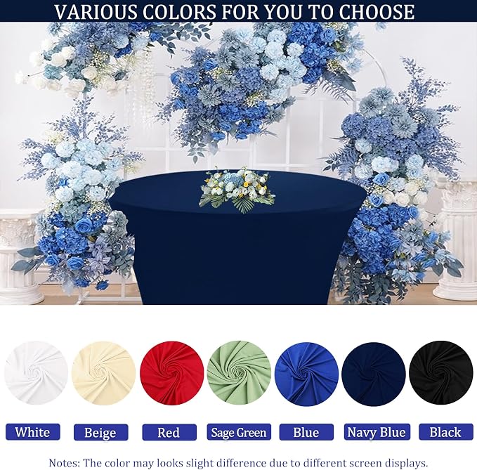 8 Pack 6FT Round Spandex Tablecloth 72" Round Elastic Table Cover Washable Wrinkle Resistant Fitted Table Cloth for Wedding Party Birthday Banquet Bar Events(Navy Blue) - Image 4