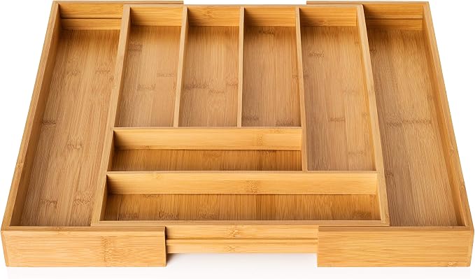 Bamboo Silverware Drawer Organizer - Expandable 100% Bamboo Cutlery Kitchen Drawer Organizer – Premium Wooden Utensil/Cutlery Tray for Kitchen Flatware Set– Eco-Friendly Silverware Organizer - Image 3