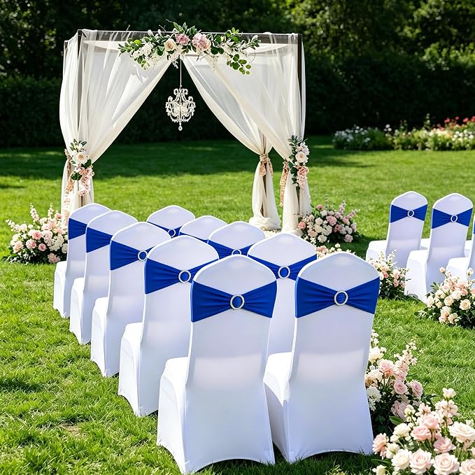 LEBENGURU Royal Blue Stretch Chair Sashes 50pcs with Buckle Slider - Image 3