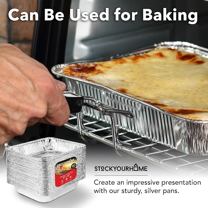 Stock Your Home 9x13 Aluminum Pans (40 Pack) - Disposable and Recyclable Foil Trays - Half Size Steam Table Deep Pans - Tin Foils for Cooking, Heating, Storing, Prepping Food - Image 6