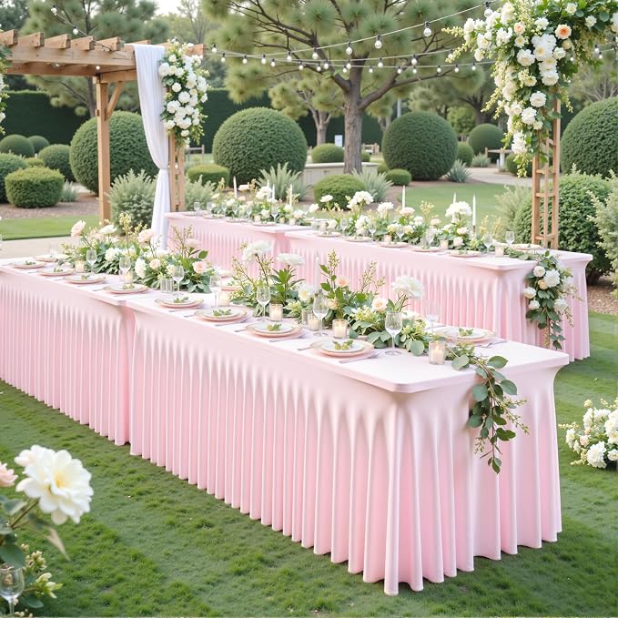 gogoparti 2 Pack Spandex Pink Fitted Table Cloth for 8ft Rectangle Tables Pink Stretch Tablecloth Table Covers Skirt Banquet Tablecloths Wrinkle Free Tablecloth for Parties Wedding - Image 9