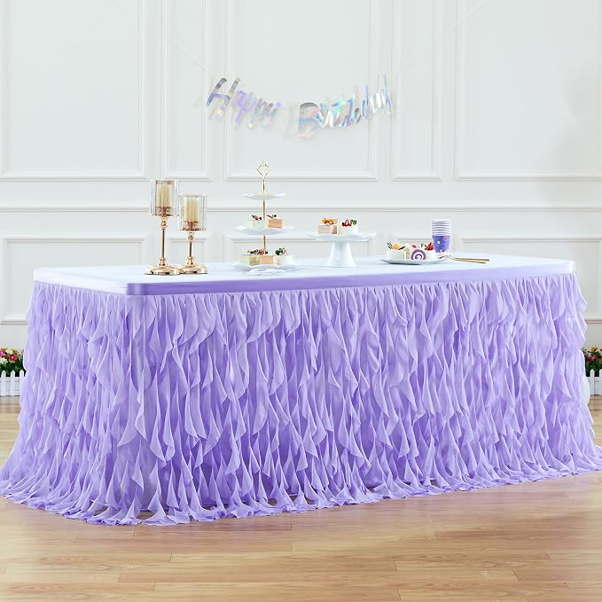 Partisky Lavender Purple Tulle Curly Willow Table Skirt for Rectangle Table 9ft, Ruffle Tutu Table Cloth for Girls Boys Baby Shower,Mermaid Birthday Party - Image 9
