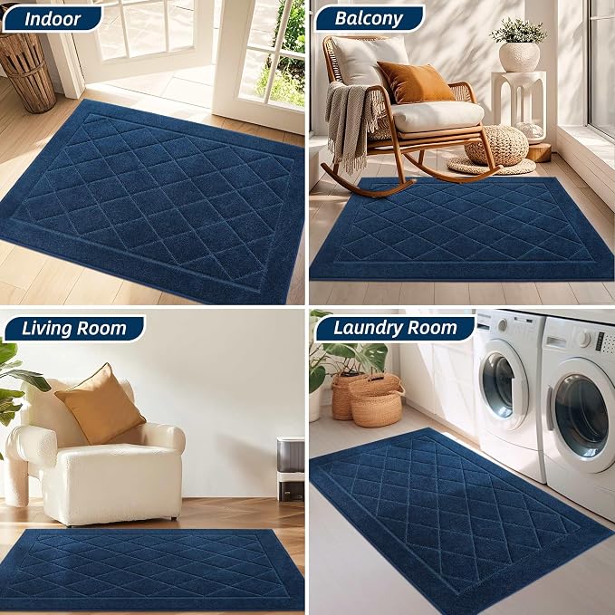 BEQHAUSE Dirt Trapper Door Mat 20" x 32", Doormat Non-Slip, Navy Blue - Image 8