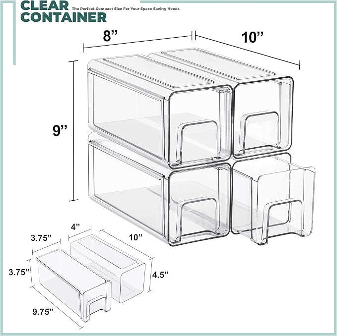 Sorbus Clear Stackable Storage Drawers with Handles (Small, 4 Pack) - Image 3