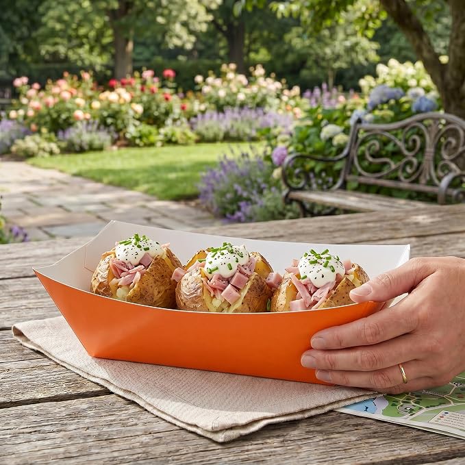 Restaurantware Orange Paper lb Tangerine Food Tray Boat, 50 Pack - Image 5