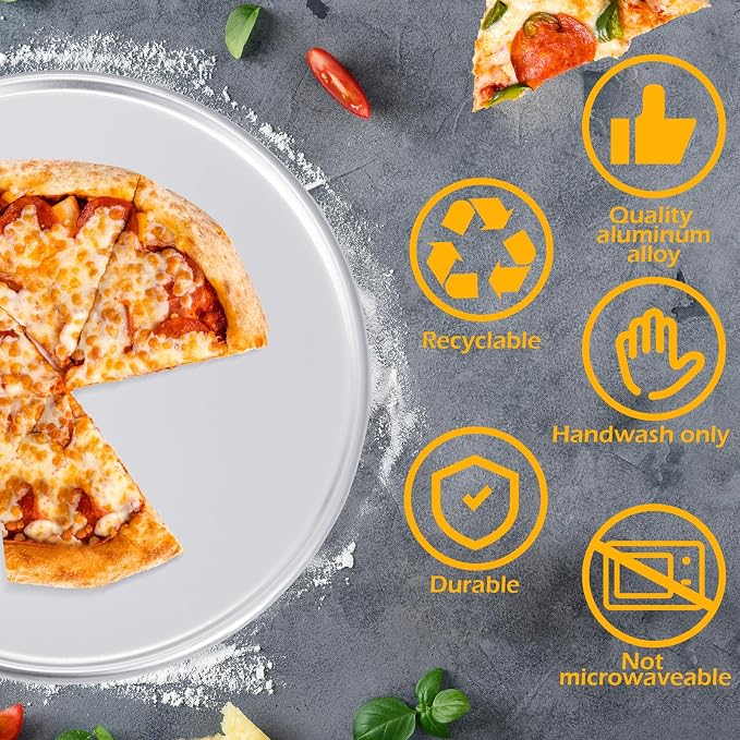 Rtteri 12 Pcs Pizza Pan Bulk Restaurant Aluminum Pizza Pan Set Round Pie Cake Plate Rust Free Cake Tray for Oven Baking Home Kitchen Restaurant Easy Clean (18 Inch) - Image 2