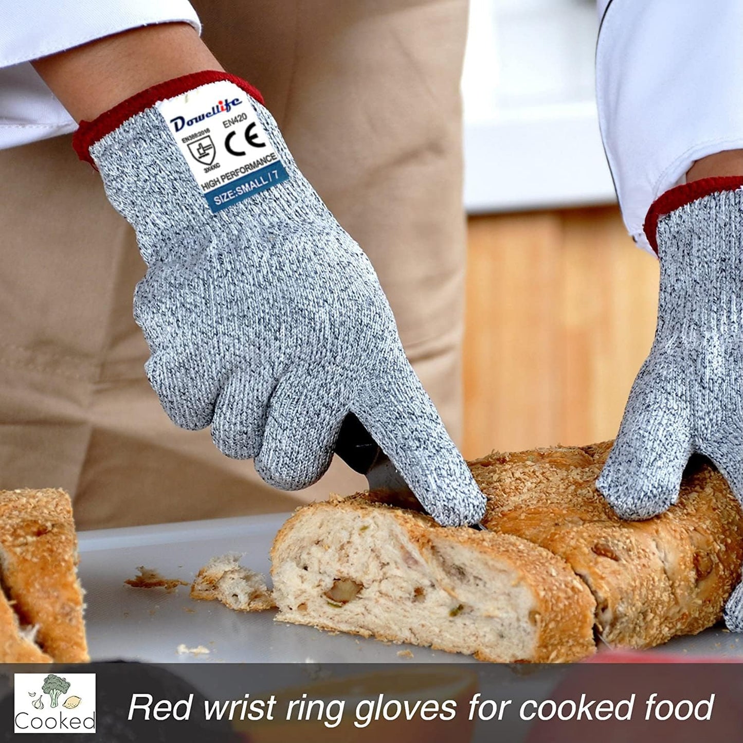 Dowellife Cut Resistant Gloves Food Grade Level 5 Protection, Safety Kitchen Cuts Gloves for Oyster Shucking, Fish Fillet Processing, Mandolin Slicing, Meat Cutting and Wood Carving. (X-Large-2 Pairs)