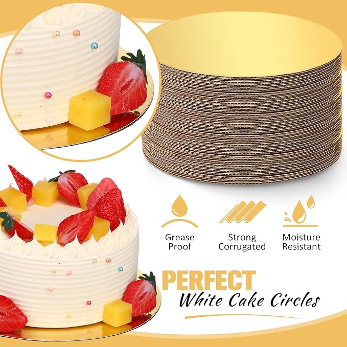 Potchen 100 Pack 8 Inches Round Cake Boards Cardboard, Gold - Image 3