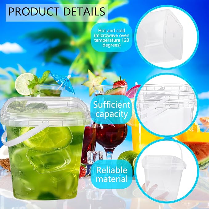 39 Pack 32 oz Square Deli Containers Bulk Clear Plastic Buckets with Airtight Lids Stackable Ice Cream Tub for Kitchen Meal Food Prep Microwave Refrigerator Party Picnic Fruit Yogurt Salad - Image 3