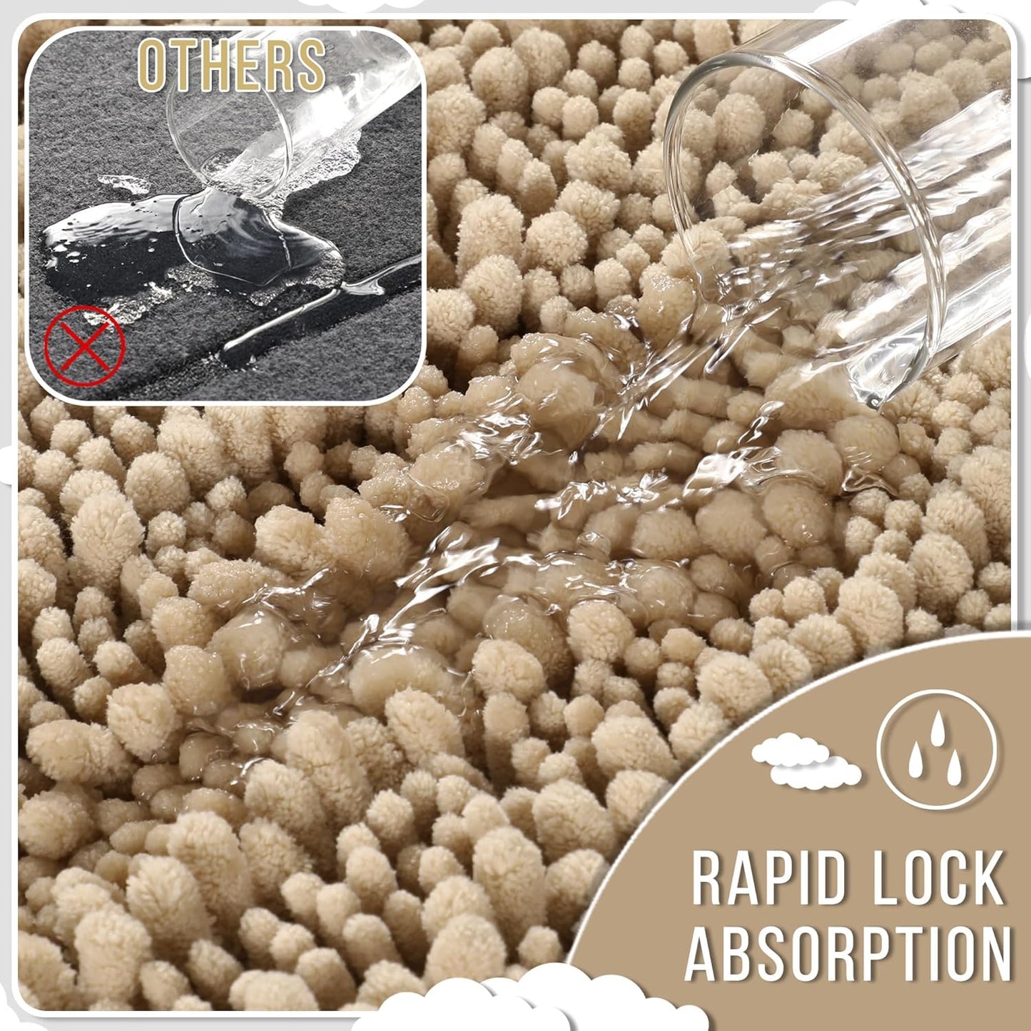 Yimobra Bathroom Runner Rug 55x24 Inch - Extra Long Non Slip Chenille Bath Mat, Soft & Absorbent, Machine Washable Shaggy Hallway Carpet for Vanity Tub Shower, Pale Khaki Home Decor Accessories