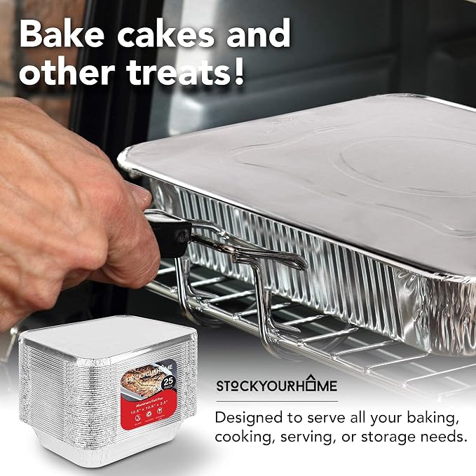 Stock Your Home 9x13 Aluminum Trays with Lids (10 Pack) – Disposable Half Size Deep Pans for Cooking, Storage, BBQ, Grilling, Catering - Image 6
