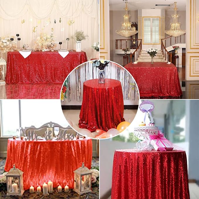 JYFLZQ Red Sequin Tablecloth, Glitter Party Table Cover 120 Inch Round - Image 6