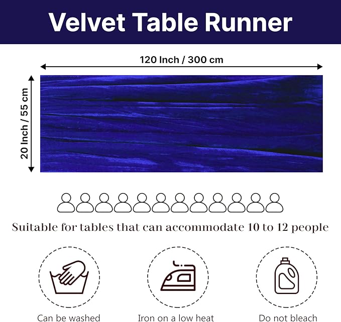 MDS® Pack of 15 | Royal Blue | Velvet Table Runner 20 x 120 Inches 10ft Long Luxurious Soft Romantic Wedding Runners for Party Reception Bridal Shower Birthday Banquets Dinner Table Decoration - Image 2
