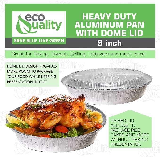EcoQuality 9" Round Aluminum Foil Pans with Clear Lids - Disposable Containers with Foldable Walls for Pie Baking, Cooking, Serving, Reheating, and Storing - Freezer and Oven Safe Tart Pan 150 Pack - Image 5
