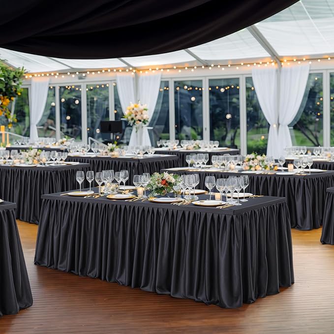 Wish Care Black Polyester Table Clothes for 8 Foot Rectangle Tables, Wrinkle Free Fitted Table Cover with Pleated Ruffle Table Skirt for Birthday Party Wedding Trade Show Event Display - Image 2