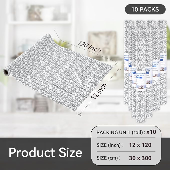 FIFTY FEET 12"x120" Non-Adhesive Shelf Liner for Kitchen Cabinets and Drawers, Washable Non-Slip PVC Cabinet Liner (Black Floral)(10 Roll) - Image 5