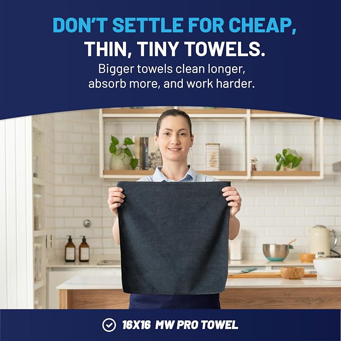MW Pro Microfiber Cleaning Cloth | Black Gray | 12 Pack | 16” x 16” | All Purpose Microfiber Towels - Clean, Dust, Polish, Scrub, Absorbent - Image 3
