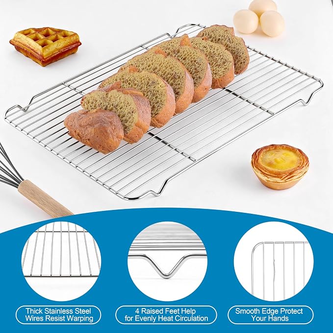 Herogo 18" x 13" Stainless Steel Half Sheet Baking Pan & Cooling Rack Set | 1" Deep Oven Tray, Rust & Warp Resistant, Dishwasher Safe, Ideal for Oven Roasting, Cookie Baking(1 Pans + 1 Racks) - Image 3