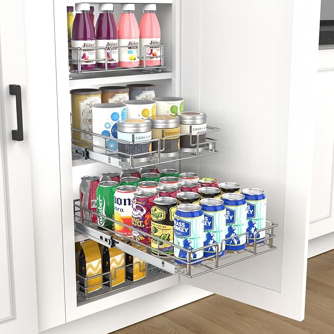 Pulloutor Pull Out Cabinet Organizer,Slide Out Kitchen Cabinet Storage Shelf and Drawer Organizer NEED 18" W and 22" D Cabinet, Chrome Finish (17 * 21 in) - Image 5