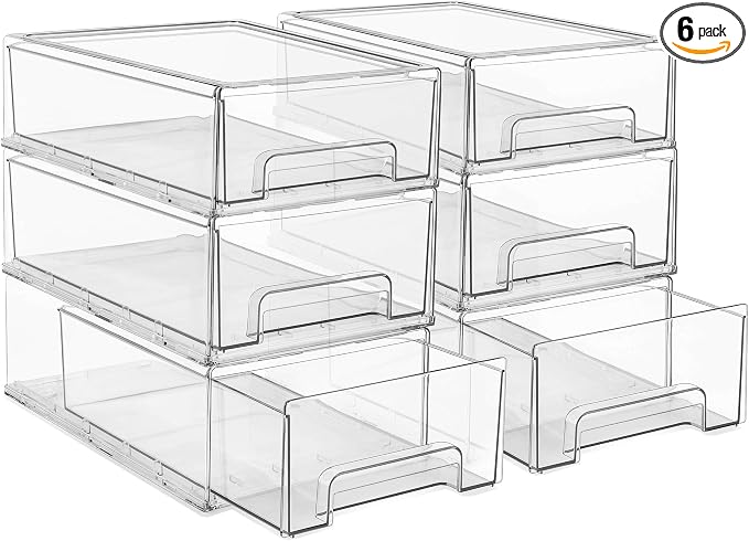 Sorbus Clear Stackable Storage Drawers with Pull-Out Bins (Medium, 6 Pack) by Sorbus